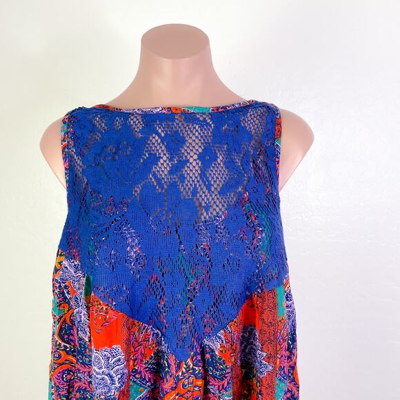 Free People Count Me in Trapeze Bohemian Tank Top Hot Red Combo size XS NWT - Picture 6 of 12